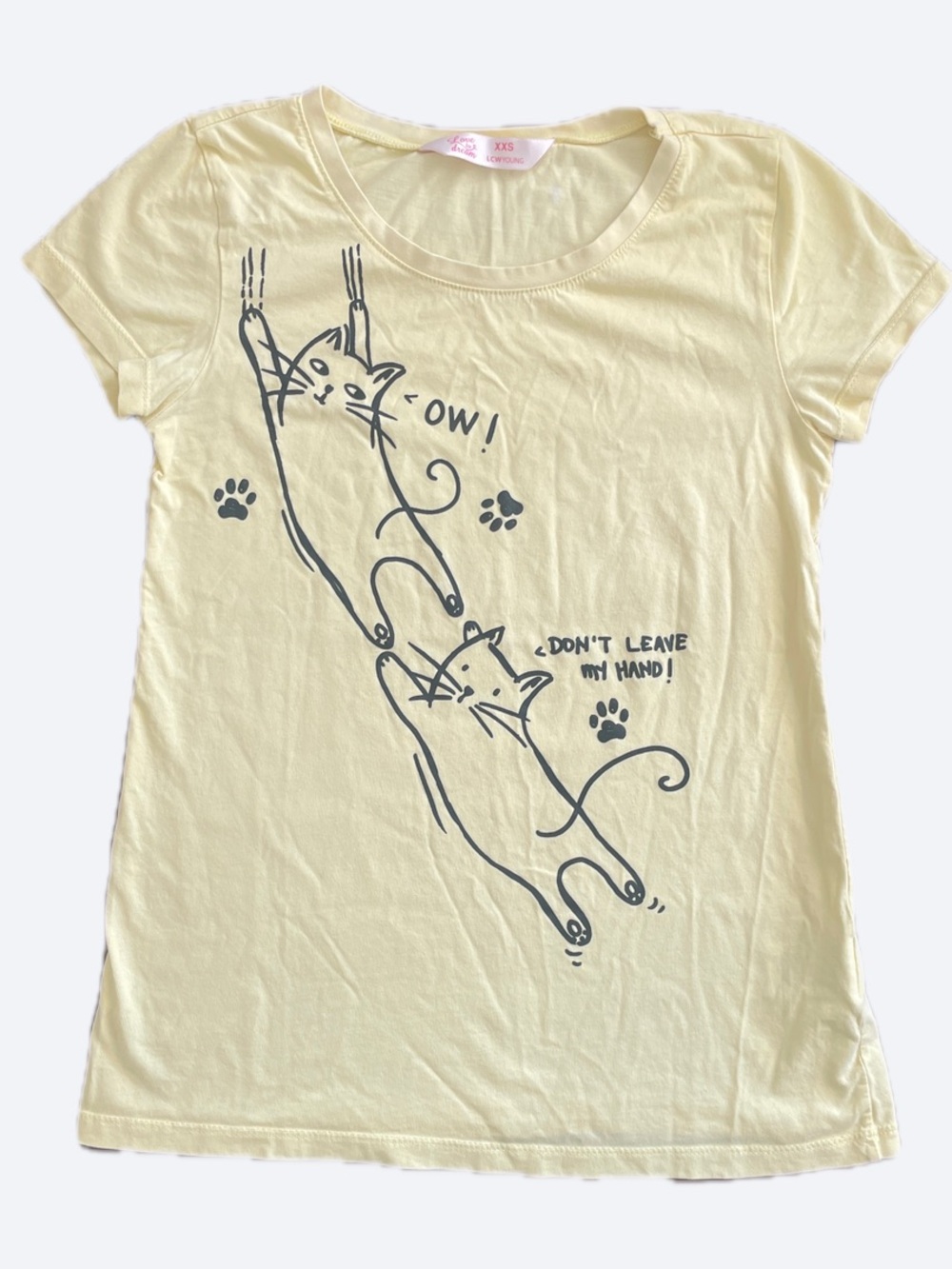 Love To Dream Light Yellow Graphic Cat T-Shirt Crew Neck XXS Like New